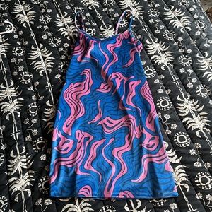 NWT H&M Funky Blue and Pink Velour Slip-Style Dress
